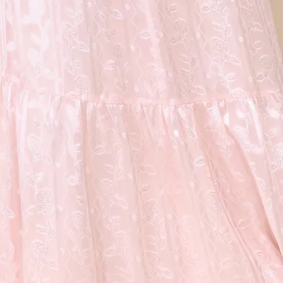 Lulu’s Adorably Elegant Blush Pink Jacquard Floral Satin Stripe Strapless Maxi - Picture 5 of 10